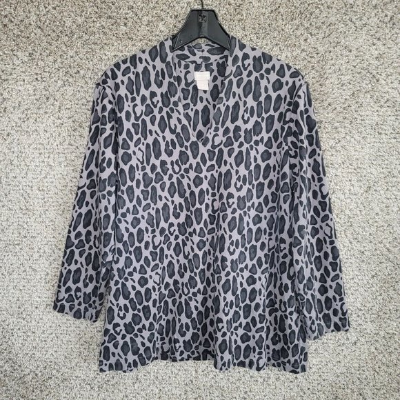 Chico's Tops - Chicos Top Womens 3 US XL Gray Animal Print V Neck Tunic Long Sleeve Casual